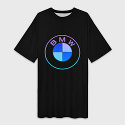 Футболка женская длинная BMW neon logo, цвет: 3D-принт