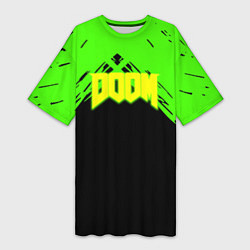 Футболка женская длинная Doom кислотное лого, цвет: 3D-принт