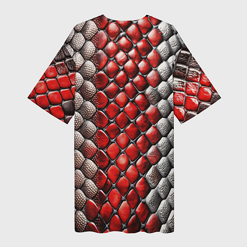 Женская длинная футболка Змеиная объемная текстурная красная шкура / 3D-принт – фото 2