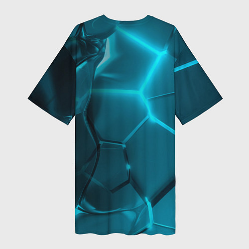 Женская длинная футболка Неоновые холодные голубые плиты в разломе / 3D-принт – фото 2