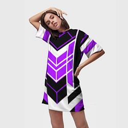 Футболка женская длинная Purple and black stripes on a white background, цвет: 3D-принт — фото 2