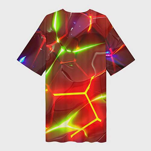 Женская длинная футболка Неоновые красные плиты с ярким светом / 3D-принт – фото 2