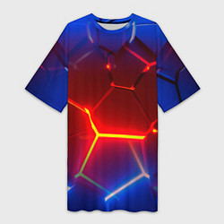 Женская длинная футболка Светящиеся лавой неоновые плиты в разломе