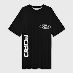 Футболка женская длинная Ford logo white steel, цвет: 3D-принт