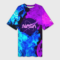 Женская длинная футболка NASA neon flame