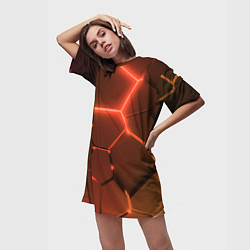 Футболка женская длинная Оранжевые неоновые плиты в разломе, цвет: 3D-принт — фото 2