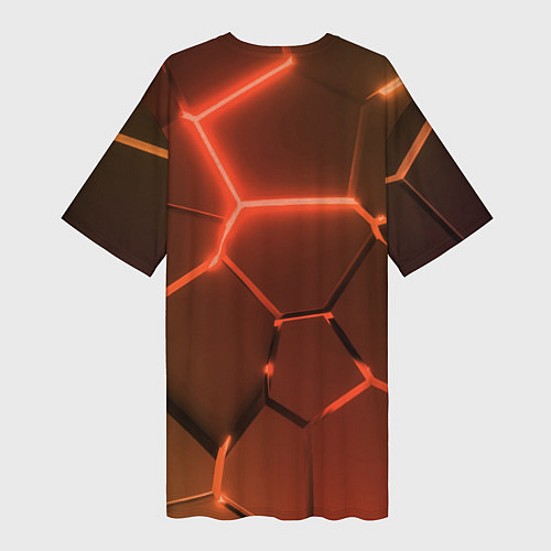 Женская длинная футболка Оранжевые неоновые плиты в разломе / 3D-принт – фото 2