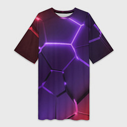 Женская длинная футболка Красно-фиолетовые неоновые плиты в разломе