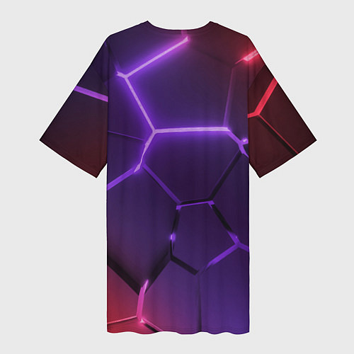 Женская длинная футболка Красно-фиолетовые неоновые плиты в разломе / 3D-принт – фото 2