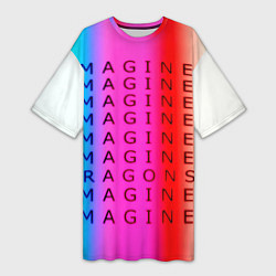 Футболка женская длинная Imagine Dragons neon rock, цвет: 3D-принт