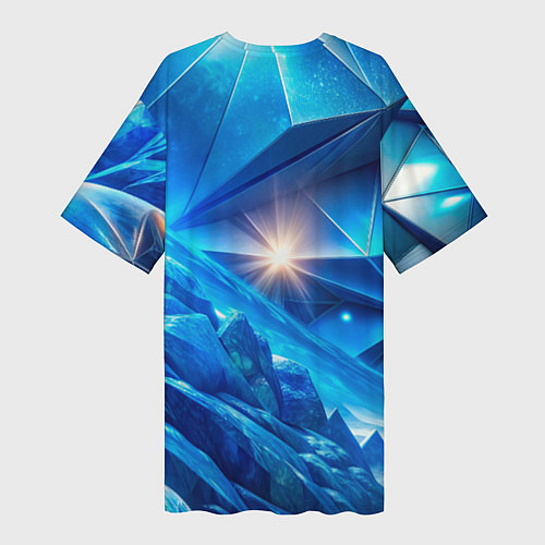 Женская длинная футболка Синяя объемная абстракция со вспышкой / 3D-принт – фото 2
