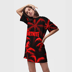 Футболка женская длинная Fortnite tropic red, цвет: 3D-принт — фото 2