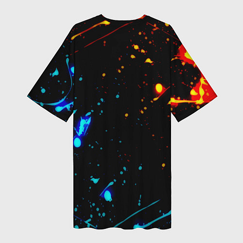 Женская длинная футболка Огненная лава и вода киберпанк / 3D-принт – фото 2