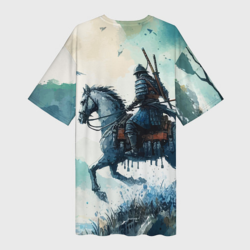 Женская длинная футболка Японский конный самурай - призрак Цусимы / 3D-принт – фото 2