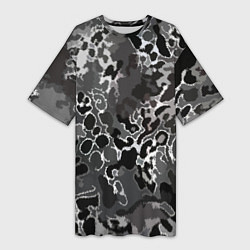 Женская длинная футболка Чёрно-серый абстракция