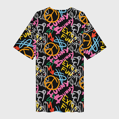 Женская длинная футболка Funny bunny color graffiti pattern / 3D-принт – фото 2