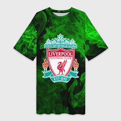 Футболка женская длинная Liverpool green fire, цвет: 3D-принт