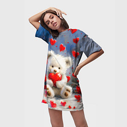 Футболка женская длинная Медвежонок с сердечками, цвет: 3D-принт — фото 2