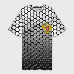 Женская длинная футболка Стальная броня-соты с Гербом РФ