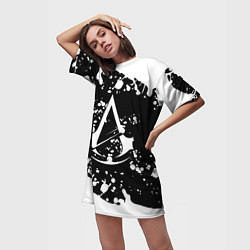 Футболка женская длинная Assassins Creed logo краски, цвет: 3D-принт — фото 2