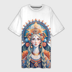 Футболка женская длинная Богиня красоты, славянские мотивы, новый русский с, цвет: 3D-принт