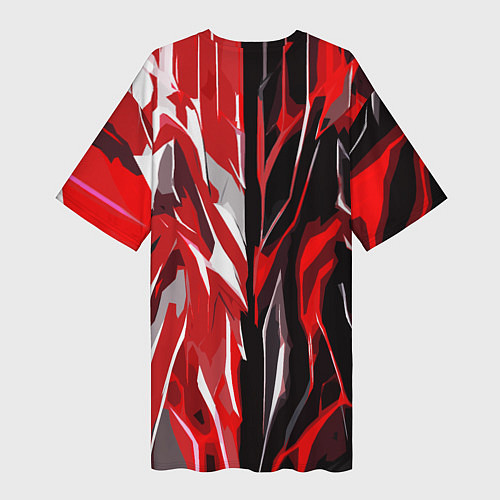 Женская длинная футболка Красная абстракция на чёрно-белом фоне / 3D-принт – фото 2
