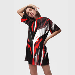 Футболка женская длинная Красно-белый абстрактный демонический шлем, цвет: 3D-принт — фото 2