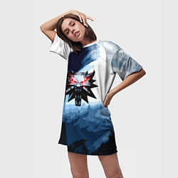 Футболка женская длинная Ведьмак лого волк, цвет: 3D-принт — фото 2