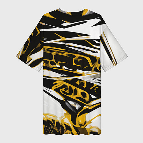 Женская длинная футболка Жёлто-чёрная агрессивная абстракция на белом фоне / 3D-принт – фото 2