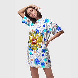 Футболка женская длинная Герб РФ гжель, цвет: 3D-принт — фото 2