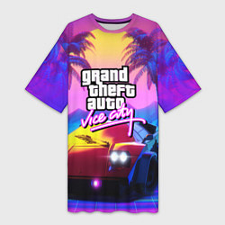 Женская длинная футболка Vice city retro wave Lambo