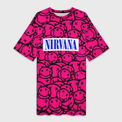 Женская длинная футболка Nirvana pink logo