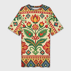 Женская длинная футболка Славянский узор и орнамент