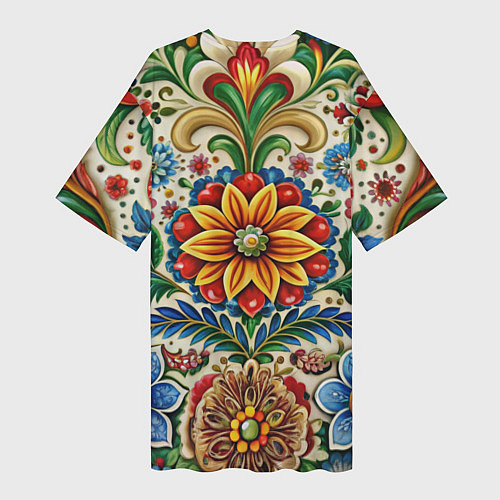 Женская длинная футболка Русские классические узоры и орнамент / 3D-принт – фото 2