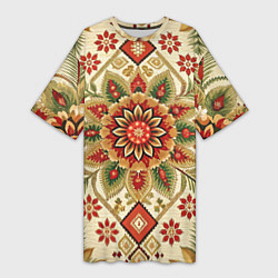 Женская длинная футболка Стиль советского ковра узоры и орнамент