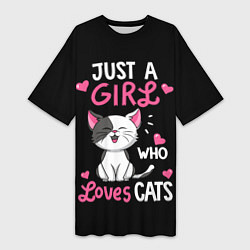 Женская длинная футболка Just a girl - who loves cats