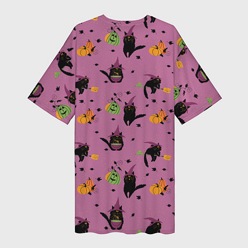 Женская длинная футболка Хэллоуин и кот ведьмы / 3D-принт – фото 2