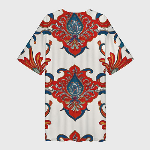 Женская длинная футболка Узор красно-синий на белом фоне / 3D-принт – фото 2