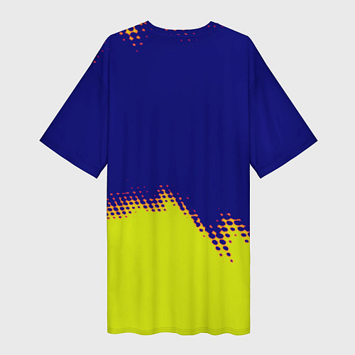 Женская длинная футболка Cyberpunk 2077 краски жёлтые / 3D-принт – фото 2