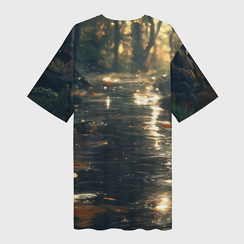 Женская длинная футболка Выдра в летнем пруду / 3D-принт – фото 2