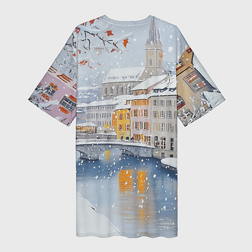 Женская длинная футболка Заснеженный Санкт-Петербург / 3D-принт – фото 2