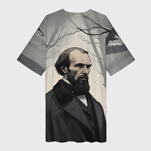 Женская длинная футболка Достоевский зимняя аллея / 3D-принт – фото 2