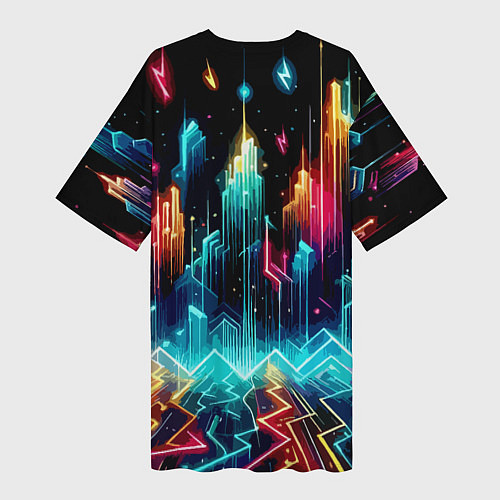 Женская длинная футболка Neon fantastic metropolis - vaporwave / 3D-принт – фото 2