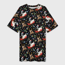 Женская длинная футболка Рик и Морти сани с оленем - Christmas