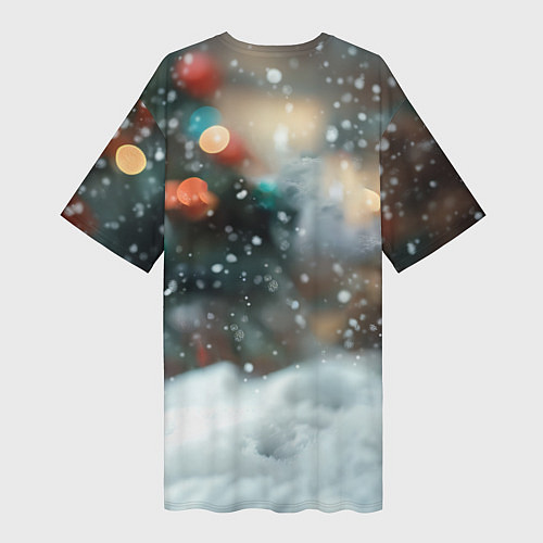 Женская длинная футболка Новогодний котенок и снег / 3D-принт – фото 2