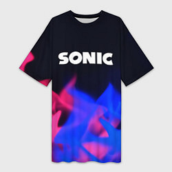 Женская длинная футболка Sonic neon flame