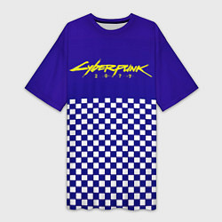 Футболка женская длинная Cyberpunk 2077 клетка, цвет: 3D-принт