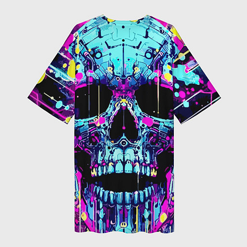 Женская длинная футболка Cool skull sketch - blots / 3D-принт – фото 2
