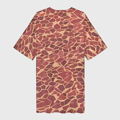 Женская длинная футболка Тёмно красные плитки на бежевом фоне / 3D-принт – фото 2