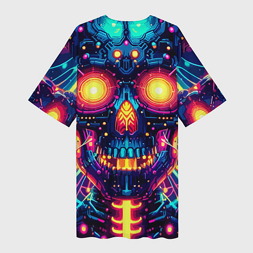 Женская длинная футболка Neon skull - ai art fantasy / 3D-принт – фото 2